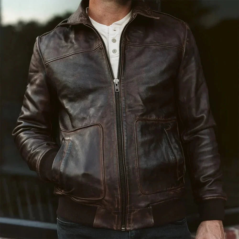 Men's Brown A2 Aviator Bomber Leather Jacket