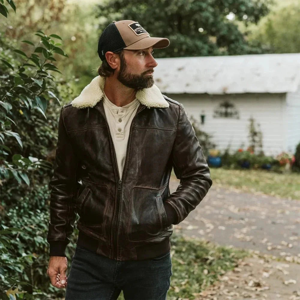 Men's Brown A2 Aviator Bomber Leather Jacket