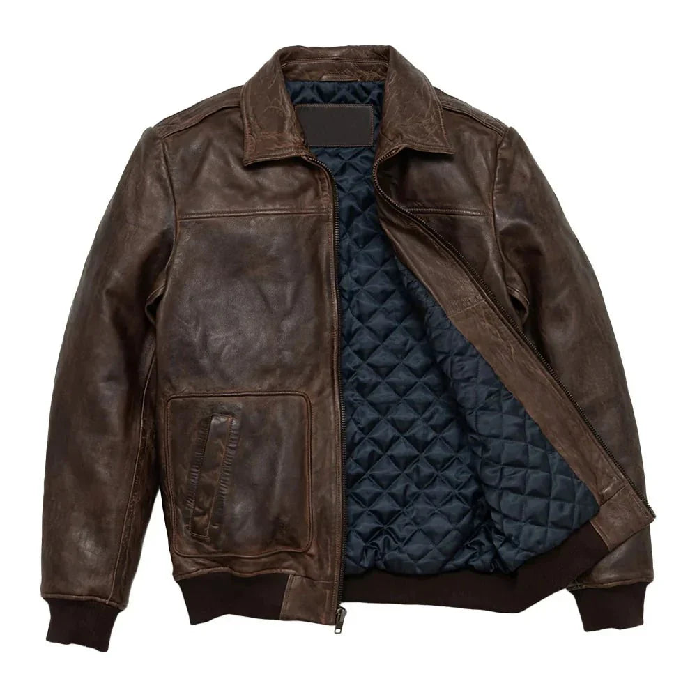 Men's Brown A2 Aviator Bomber Leather Jacket