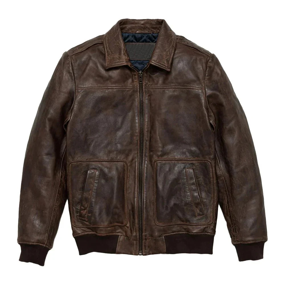 Men's Brown A2 Aviator Bomber Leather Jacket