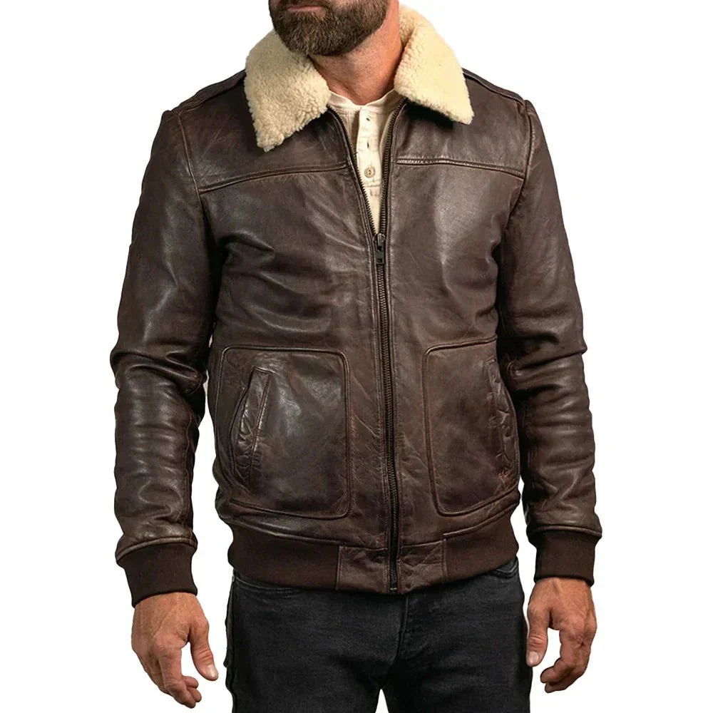 Men's Brown A2 Aviator Bomber Leather Jacket